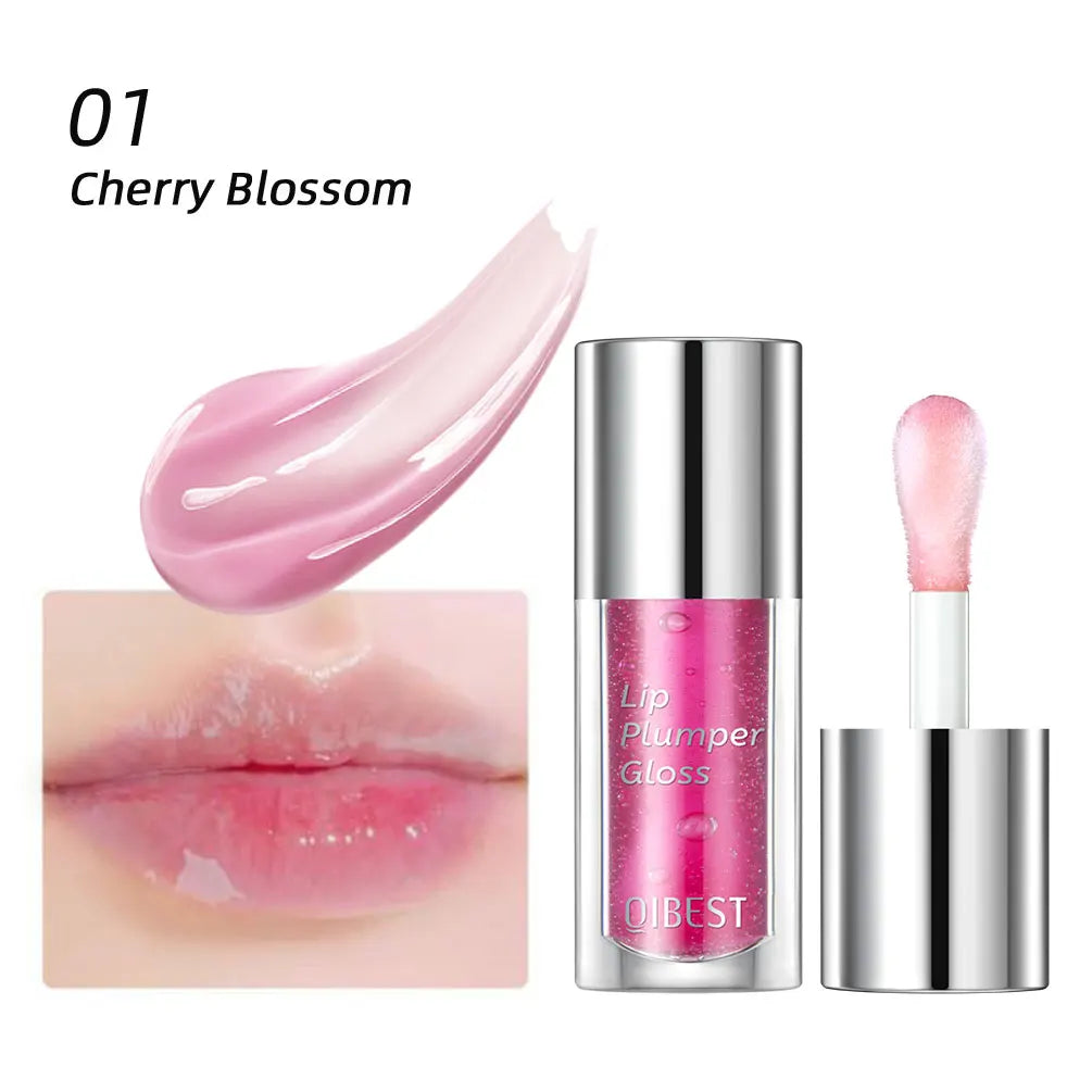 QIBEST Crystal Jelly Moisturizing Lip Oil Plumping Lip Gloss Makeup Sexy Plump Lip Glow Oil Tinted Lip Plumper Lip Care 6 Colors