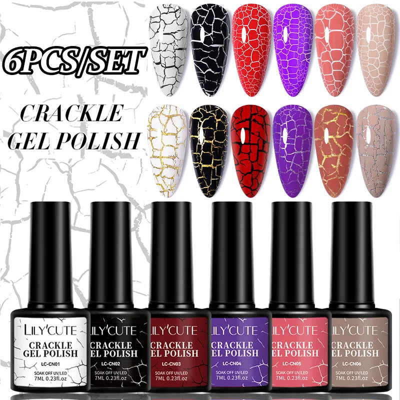 LILYCUE 6Pcs/Set Red Nude Glitter Gel Nail Polish Gorgeous Full Coverage Soak Off UV Gel Nail Art Base Top Coat Gel Polish Kits