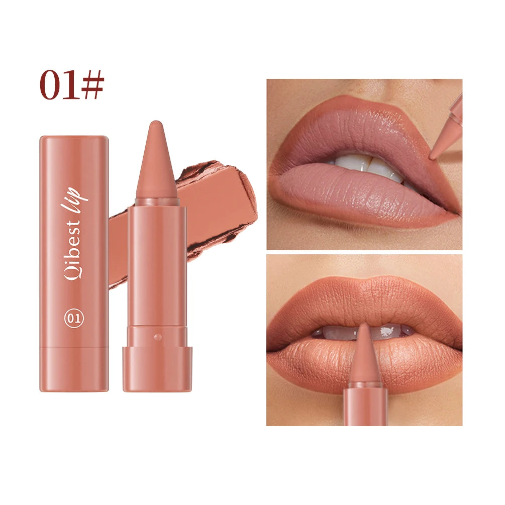 QIBEST Tapered Gradient Lipliner Long Lasting Matte Nude Brown Red Lipstick Waterproof Contouring Tint Lipliner Makeup Lip Stain