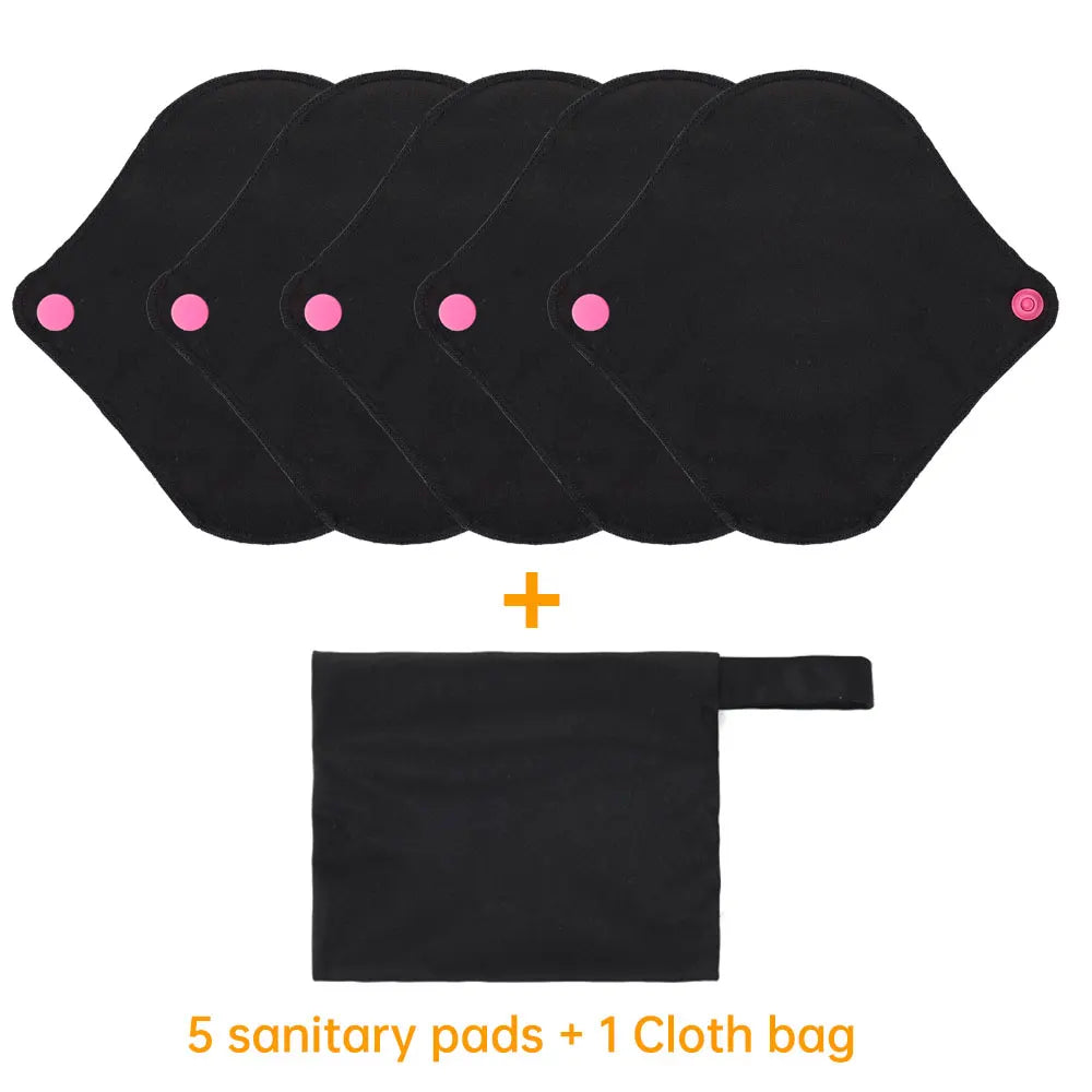 Reusable Pads Set 4 Sizes for Choice Pure Black Reusable Menstrual Pads Super Absorbent Sanitary Napkins.