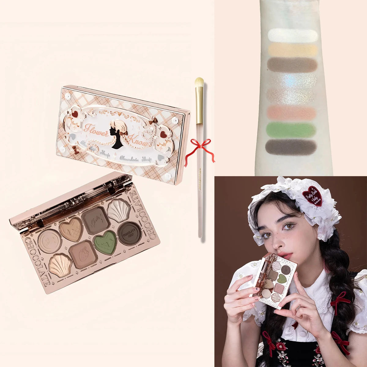 Flower Knows Swan Ballet 6 Color Eyeshadow Palette Matte Shimmer Pearl Glitter Waterproof Highly Pigmented Long Lasting Makeup