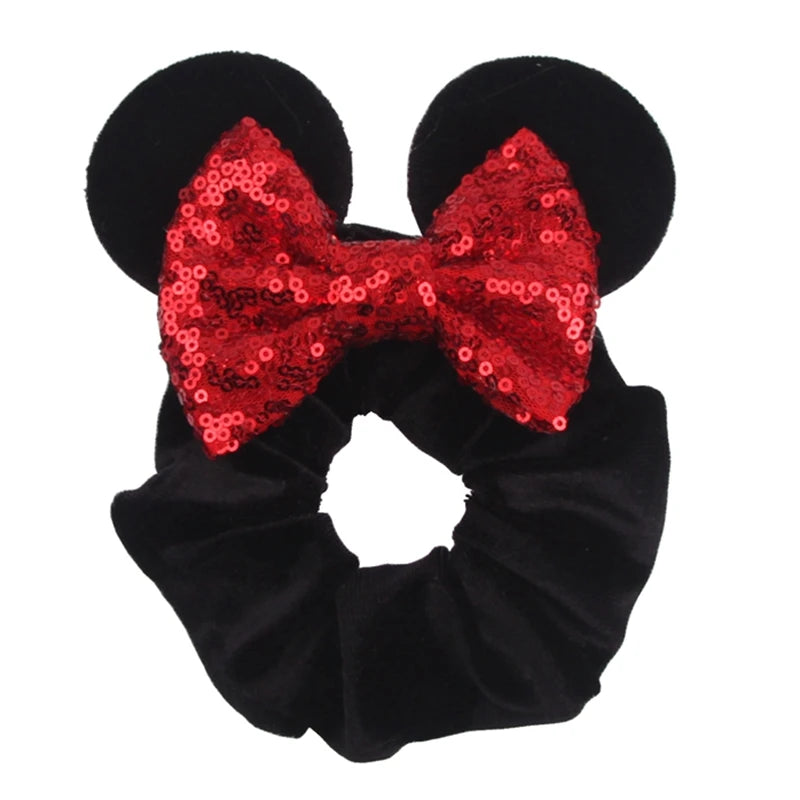 Women Ears Hair Scrunchies Velvet Hairbands For Girls Sequins Bows Headband Women Trip DIY Accessories Mouse Party Decor