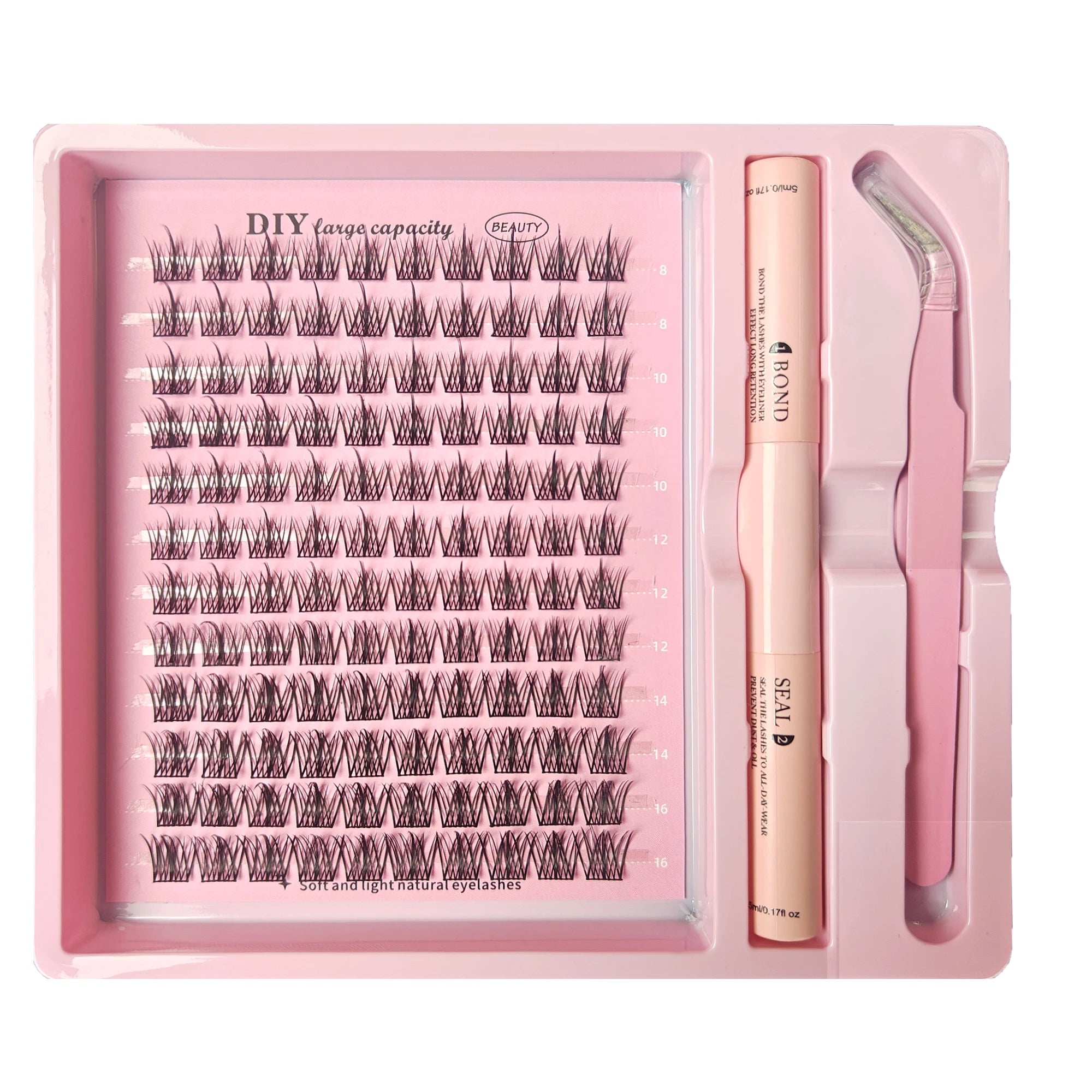 DIY Clusters Lash Kit Full Set 8-16mm Mix Bond&Seal Tweezers Lash for Self Application Makeup Individual Eyelash Extensions