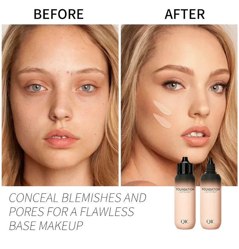 QIC Small Milk Bottle Liquid Foundation Concealer Moisturizing Clear Waterproof Natural Brightening Makeup for Face