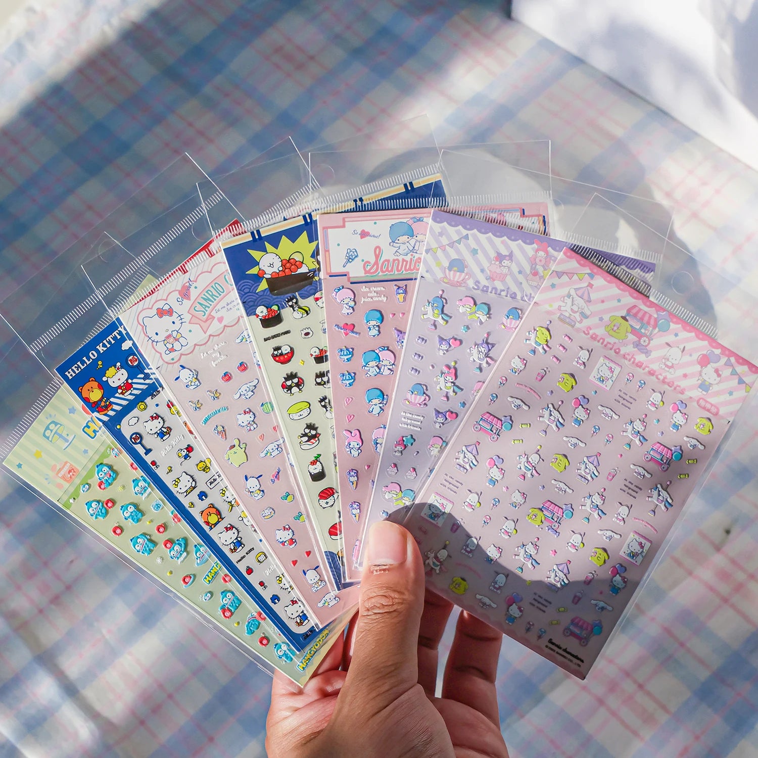 1PCS New Sanrio Family Cartoon 5D Embossed Nail Sticker Cute Hello Kitty Kuromi Pom Pom Purin Decal Nail Decoration