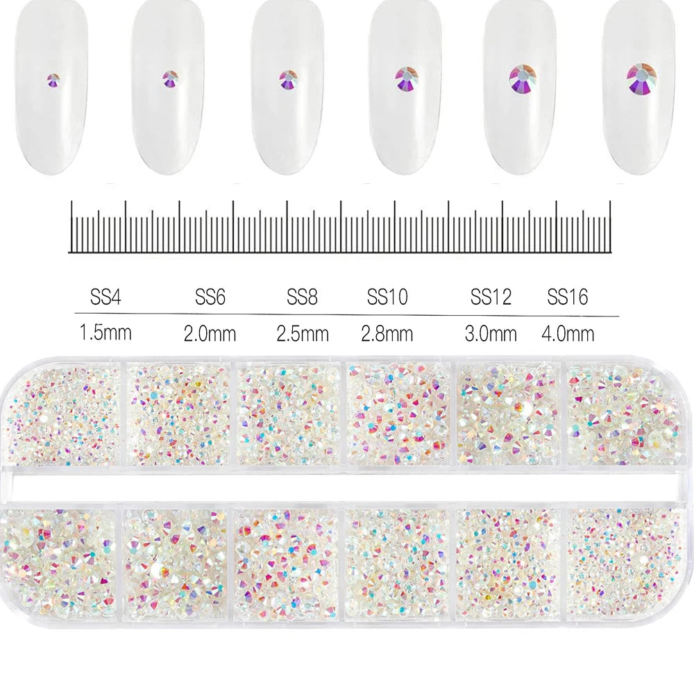 12Grids Pink Mixed Nail Rhinestones Luxury Nail Charms Glitter Crystal Jewelry Gems Nail Art Decoration DIY Manicure Rhinestones