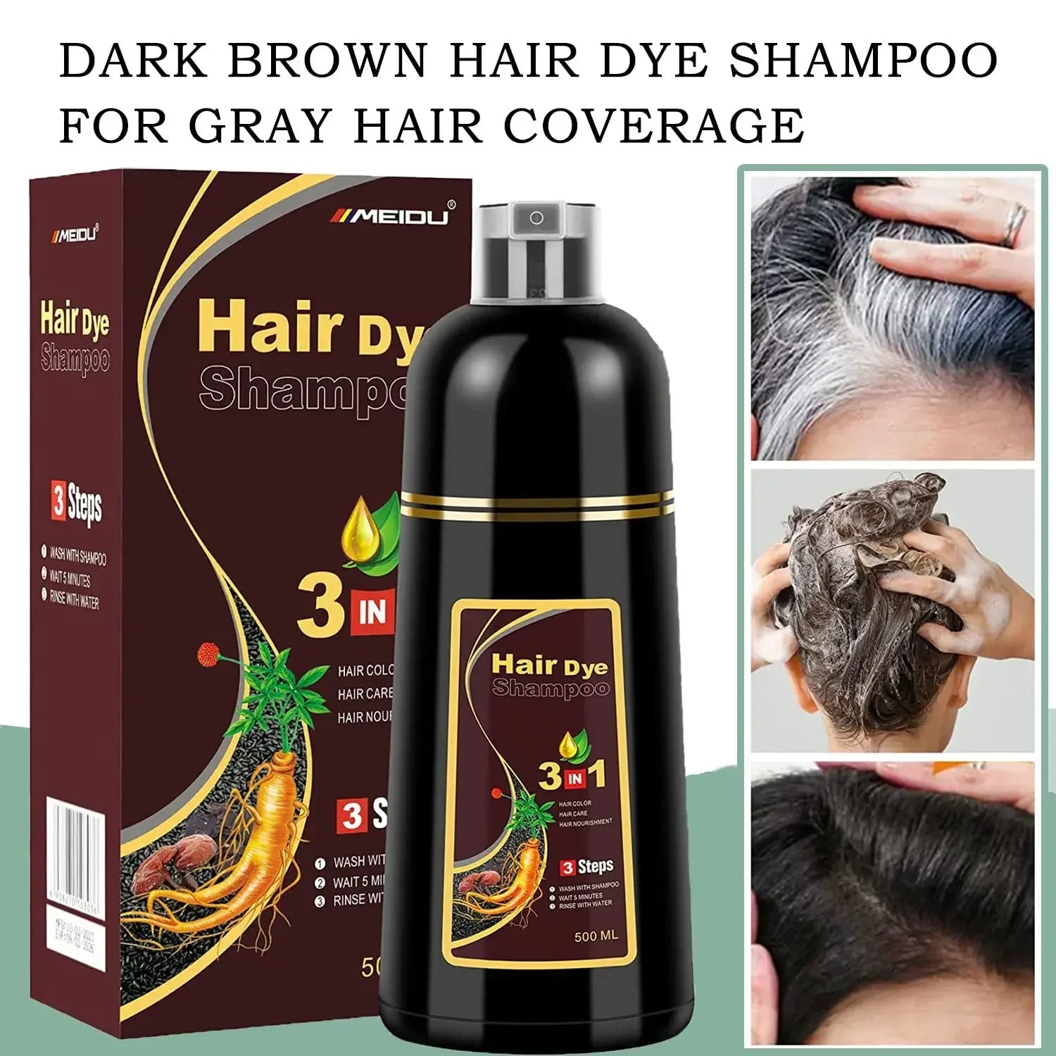 100ml/500ml Hair Dye Shampoo 3in1 Darkening Hairs Instant Gray To Black Polygonum Multiflorum Natural Coloing Cover Men Women