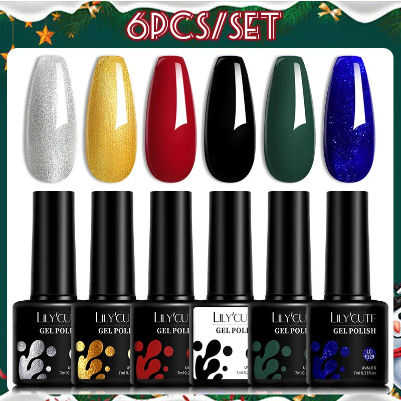 LILYCUTE 6PCs/Set Gel Nail Polish Set Kit Glitter Nail Gel Sequin Vernis Semi Permanent For Manicure Varnish UV LED Nail Art Gel