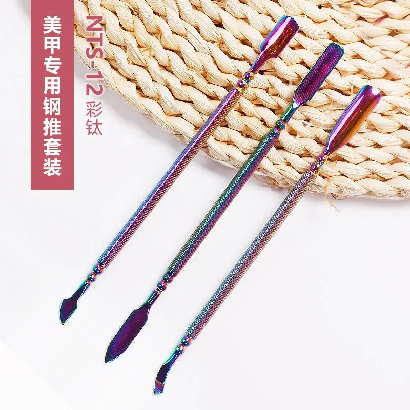 3Pcs Nail Cuticle Pusher Stainless Steel Cuticle Remover Pusher Dead Skin Pedicure Nail Care Clean Manicure Tools