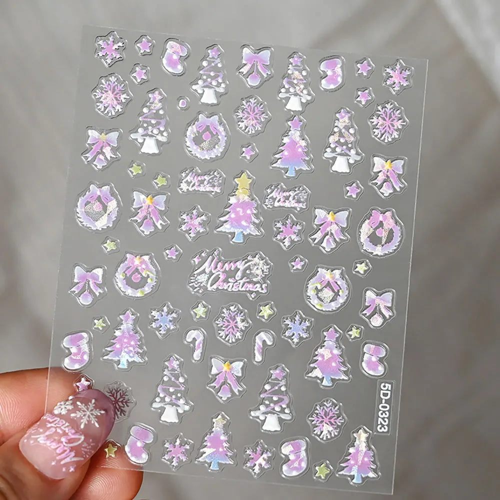 Pink Purple Aurora Shell Butterfly Nail Stickers Shiny Laser 3D Butterflies Nail Decals 8*10cm Adhesive Aurora Shell Butterfly N