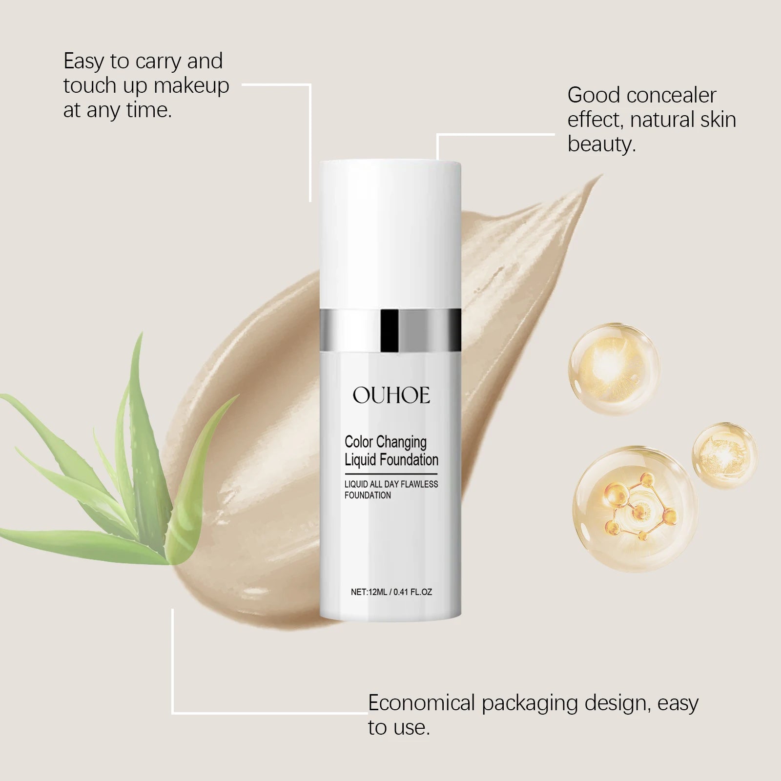 Color Changing Liquid Foundation Moisturizing Long Lasting No Creasing Waterproof Brightening Concealer Feamle Makeup Product