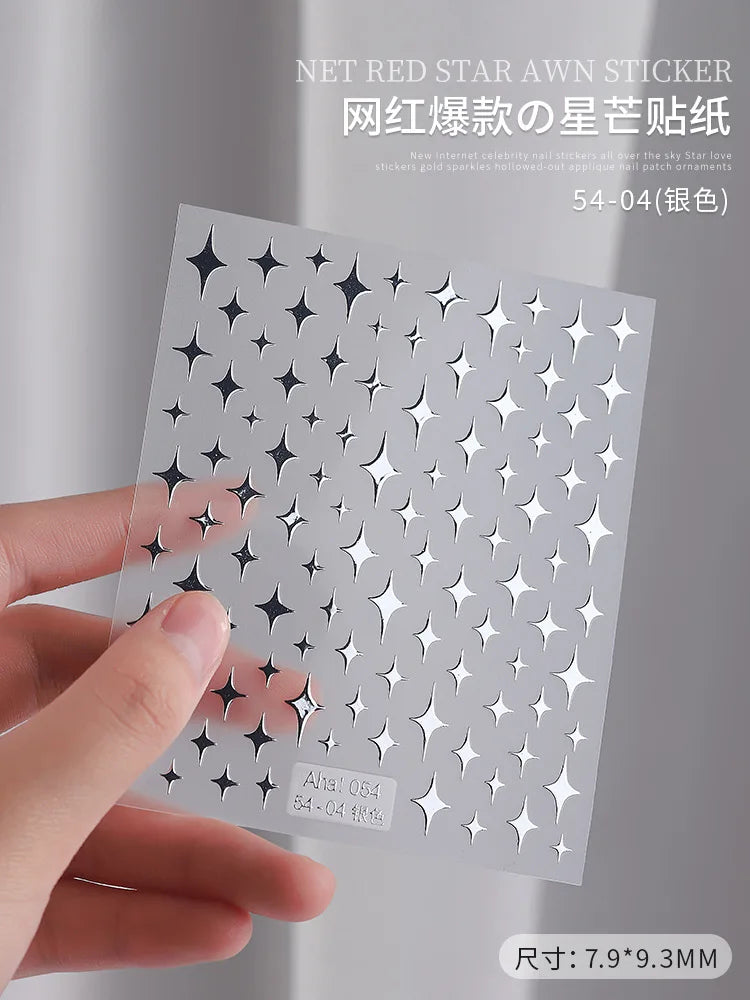 3D Gold Silver Star Nail Art Stickers Black White Crescent Moon Decals Self Adhesive Slider Polish Stickers Manicure Decoration