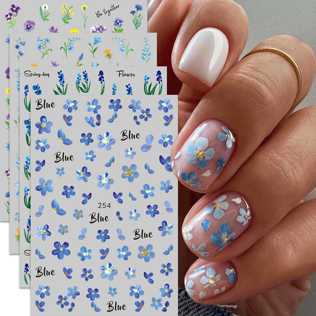 4pcs Spring and Summer Flower Nail Art Stickers - Easy to apply for nail decoration, DIY, gift, wedding party makeup, Y2K