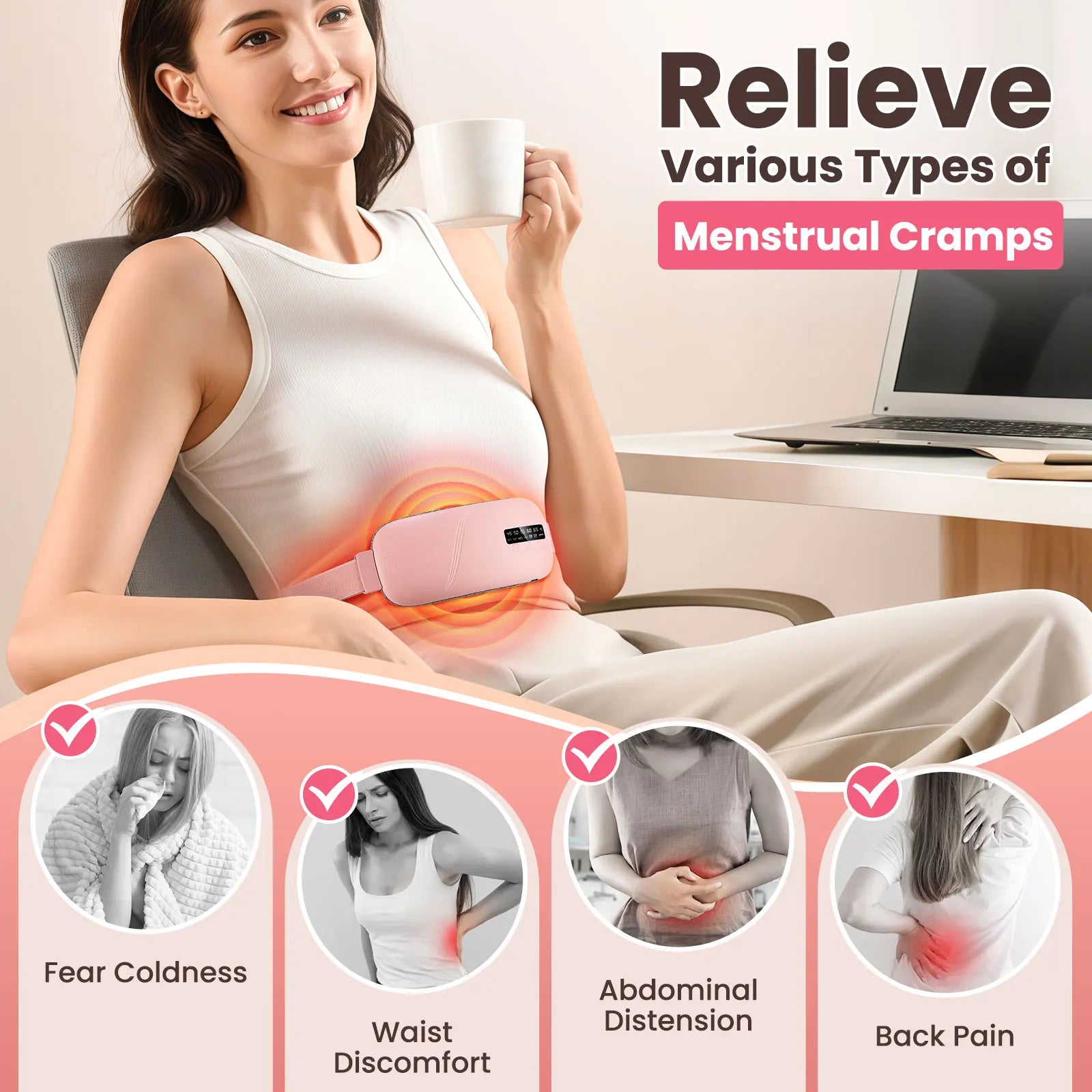 US UK Stock Women Menstrual Heating Pads Effective Hot Compress Period Relief Belt Rechargeable Heated Waist Massager Gifts