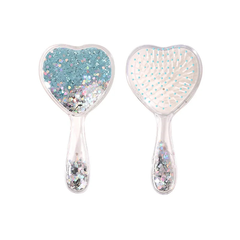Heart-Shaped Air Cushion Hair Brush - Sparkling Scalp Massager with Cushion Bristles for Gentle Detangling, Cute Glitter Design