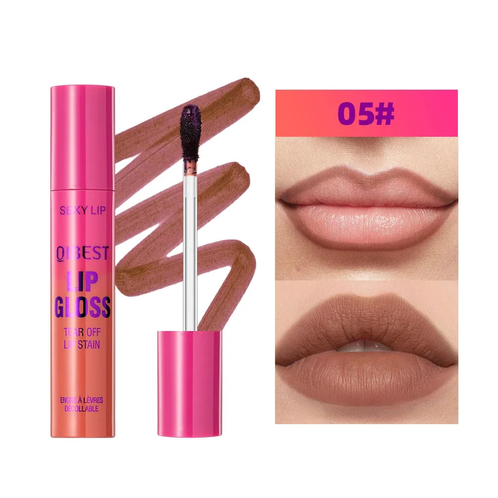 QIBEST Lip Liner Peel Off Tattoo Lipgloss Waterproof Lasting Lip Tint Red Brown Not Easy Fade Lip Stain Outline Contour Makeup