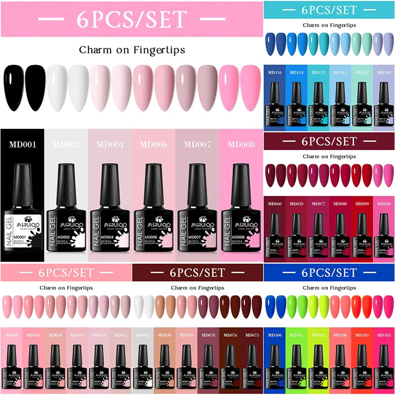 MSRUIOO 6Pcs/Set Colorful Gel Nail Polish Nail Supplies Semi Permanent Soak Off Nail Art Gel Varnish Manicure For Nails