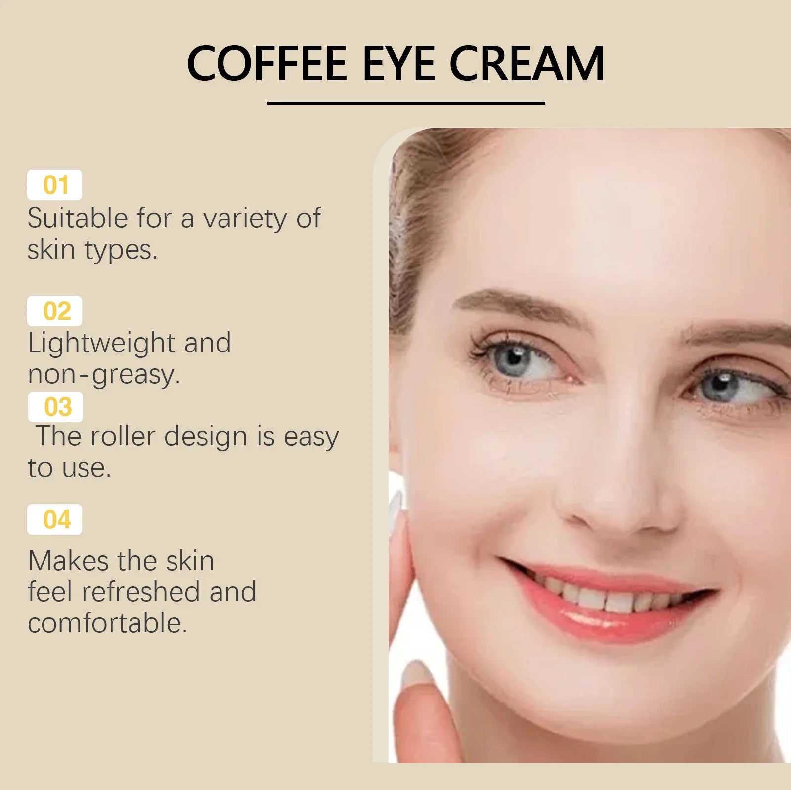 Coffee Eye Care Products Eye Cream with Roller Moisturizing Eye Mask Anti-Dark Circles Eye Serum for Puffiness Firming Hydration