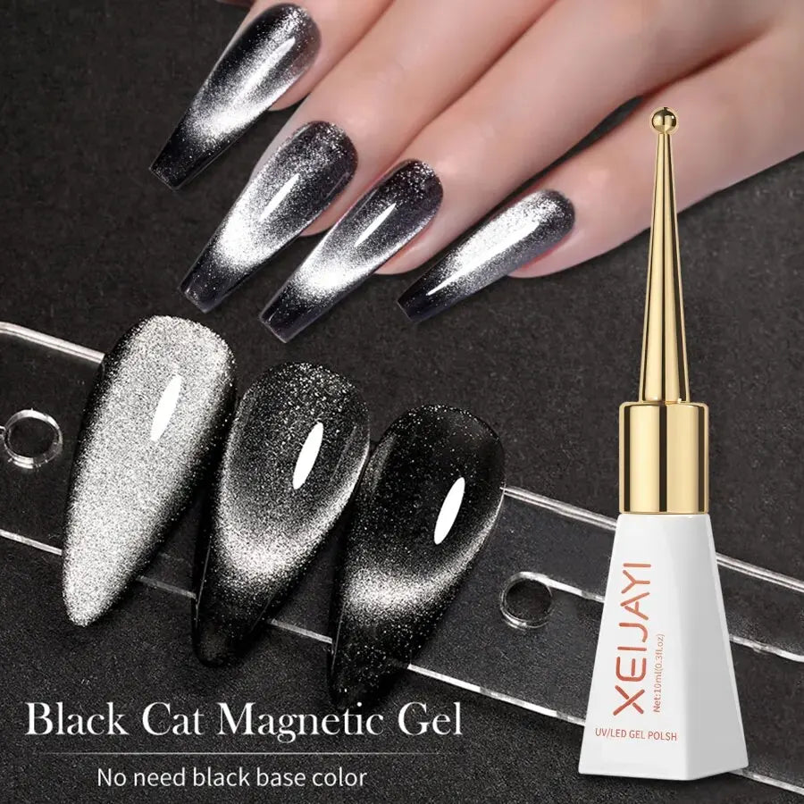 1pc 10ml Holographic Glitter Mirror Porcelain White Cat Eye Gel Polish Magnetic Galactic Effect Gel Nail Polish Soak Off UV LED