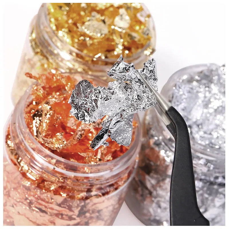 3 Bottle 3-Color Gold Foil Nail Glitter Flakes Broken Gold Foil Nail Sequins Decoration Gold Aluminum Foil Nail Shimmer Flakes