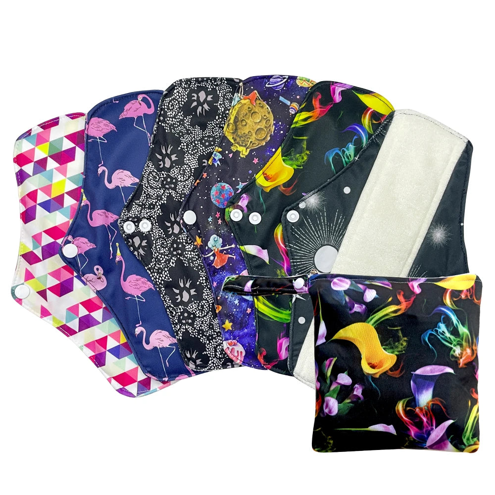 Women washable sanitary napkins with wings, reusable daily sanitary pads, abosorbent bamboo inner periods pads set