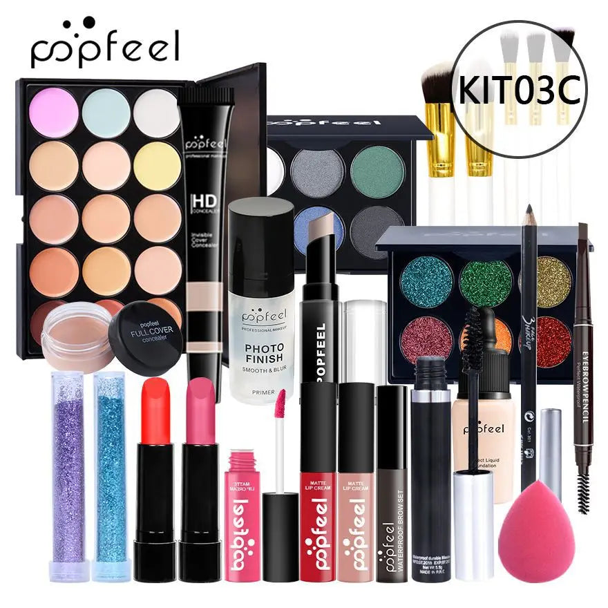 POPFEEL All-in-One Makeup Kit Gift Set with Eyeshadow Palette Foundation Lip Gloss Blush Brushes Eyeliner and More Beauty Gifts