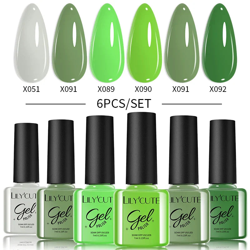 LILYCUTE 6PCs/Set Gel Nail Polish Set Kit Glitter Nail Gel Sequin Vernis Semi Permanent For Manicure Varnish UV LED Nail Art Gel