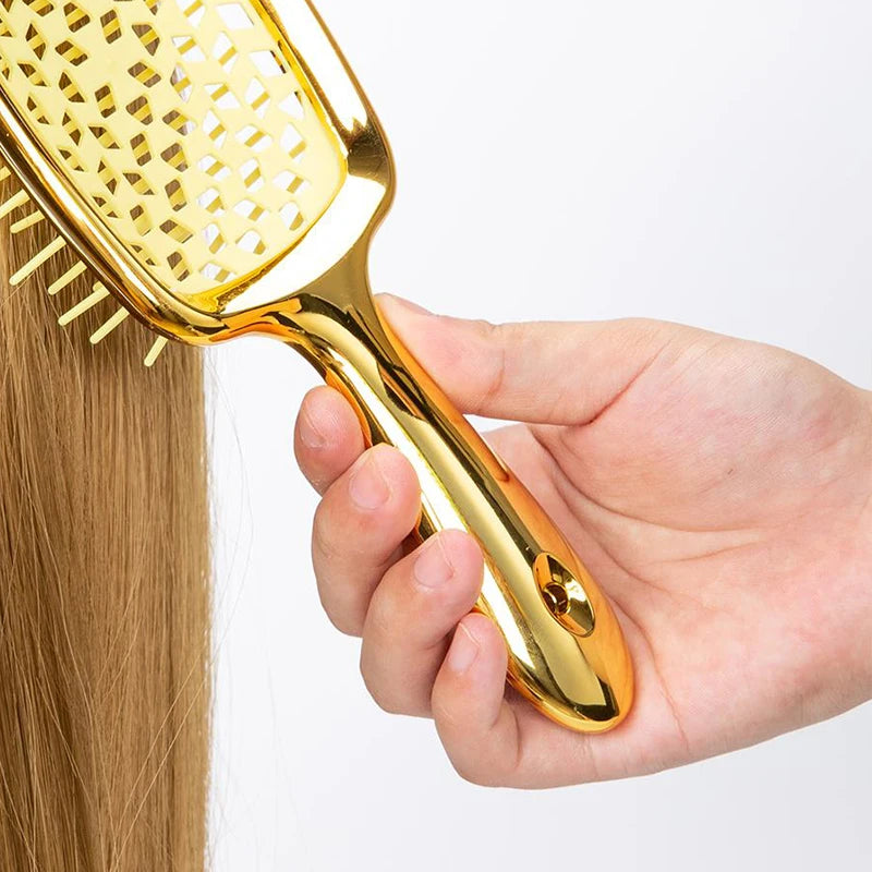 Square Shape Mesh Comb for Hair Fluffy Detangling Scalp Massage Hairbrush Wide Teeth Hollow Brush Salon Barber Gold-plated Comb