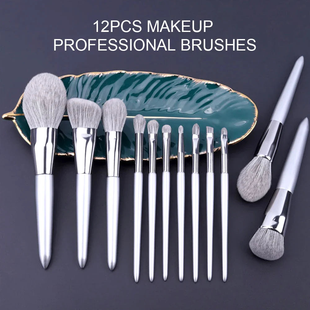 KLINA 12PCS Makeup Brushes Kit Professional Natural Goat Hair Foundation Powder Contour Eyeshadow Lip Make Up Tools For Women
