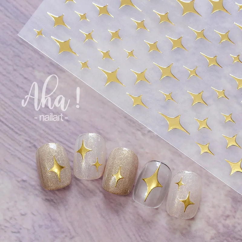 1Pcs Star/Moon/Cross Nail Art Stickers Gold/Silver Holographic Star Nail Decals Self-Adhesive 3D Manicure Decor