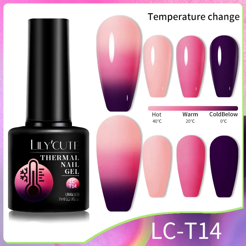 LILYCUTE Thermal Nail Gel Polish 3 Layers Temperature Shiny Color Changing Series Semi Permanent  Soak Off UV Nail Gels Polish