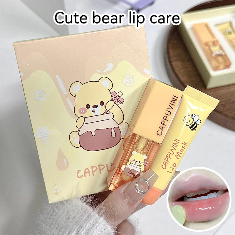 Cappuvini Honey Lip Care Set |   Lip Wrinkle Reduction Softening Dead Skin Exfoliating |   Mild Ingredients Non-Irritating Moisturizing Lip Oil Lip Mask |   For Students