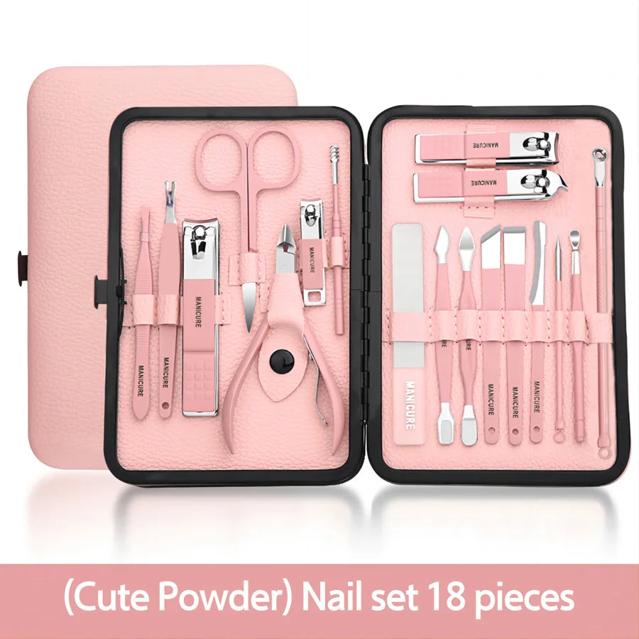Nail clipper set, home nail clippers, dark green 18-piece set, pedicure, exfoliation and nail care tools