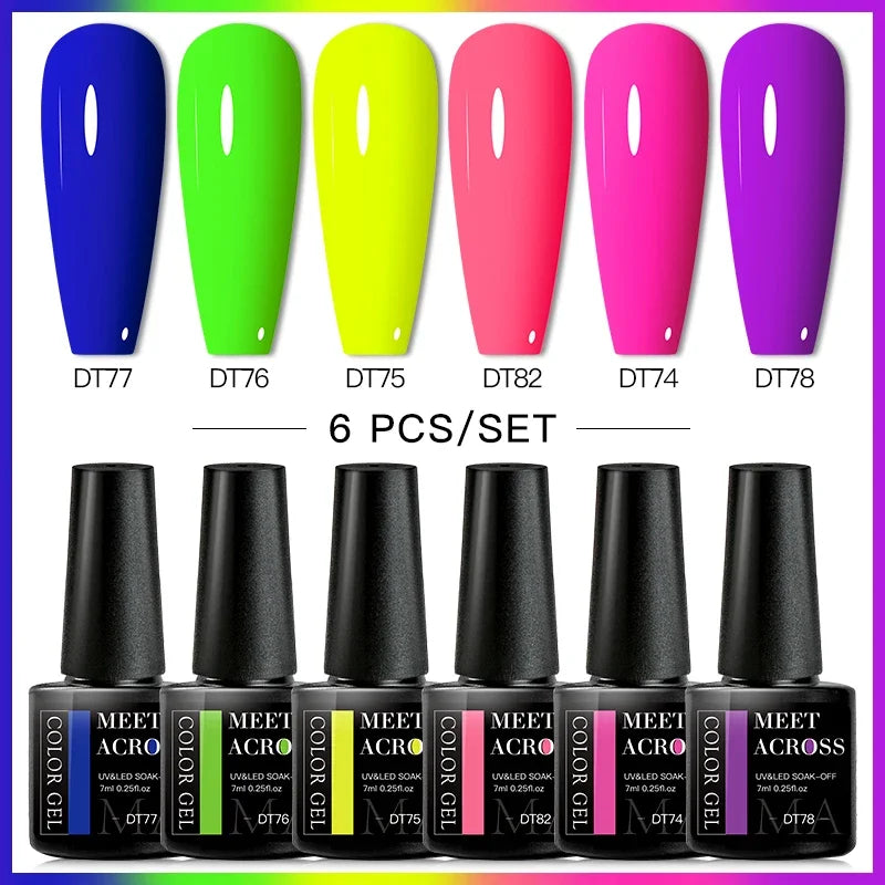 MEET ACROSS 6Pcs Gel Nail Polish Set Pink Red Green Macaron Color Manicure Kit For Nails UV Gel Nail Art Varnish Nail Supplies