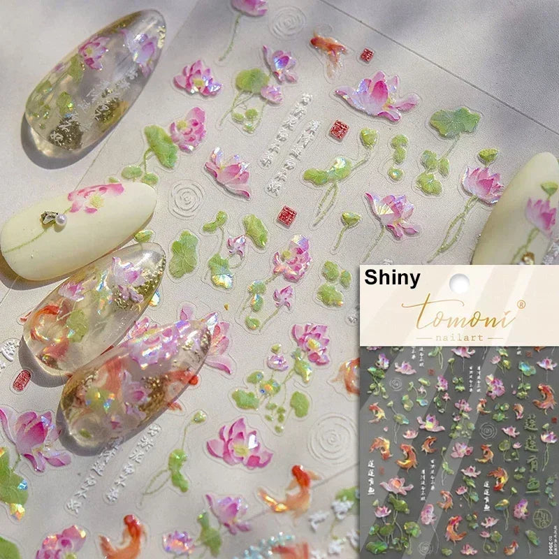 Sea Wave Jellyfish Starfish Conch Shell Dolphin Pearl Summer Beach Goldfish Water Bubble Mermaid Koi INS Nail Art Stickers Decal