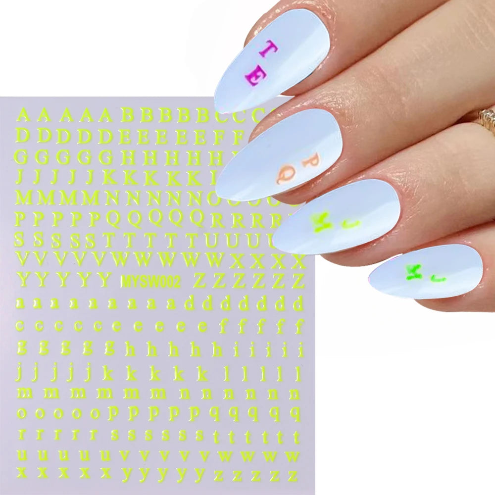 1Pc 3D Roman Letter Nail Stickers Gold/Silver/Black/Laser Alphabet Self Adhesive Decal Y2K English Words/Number Manicure Sliders