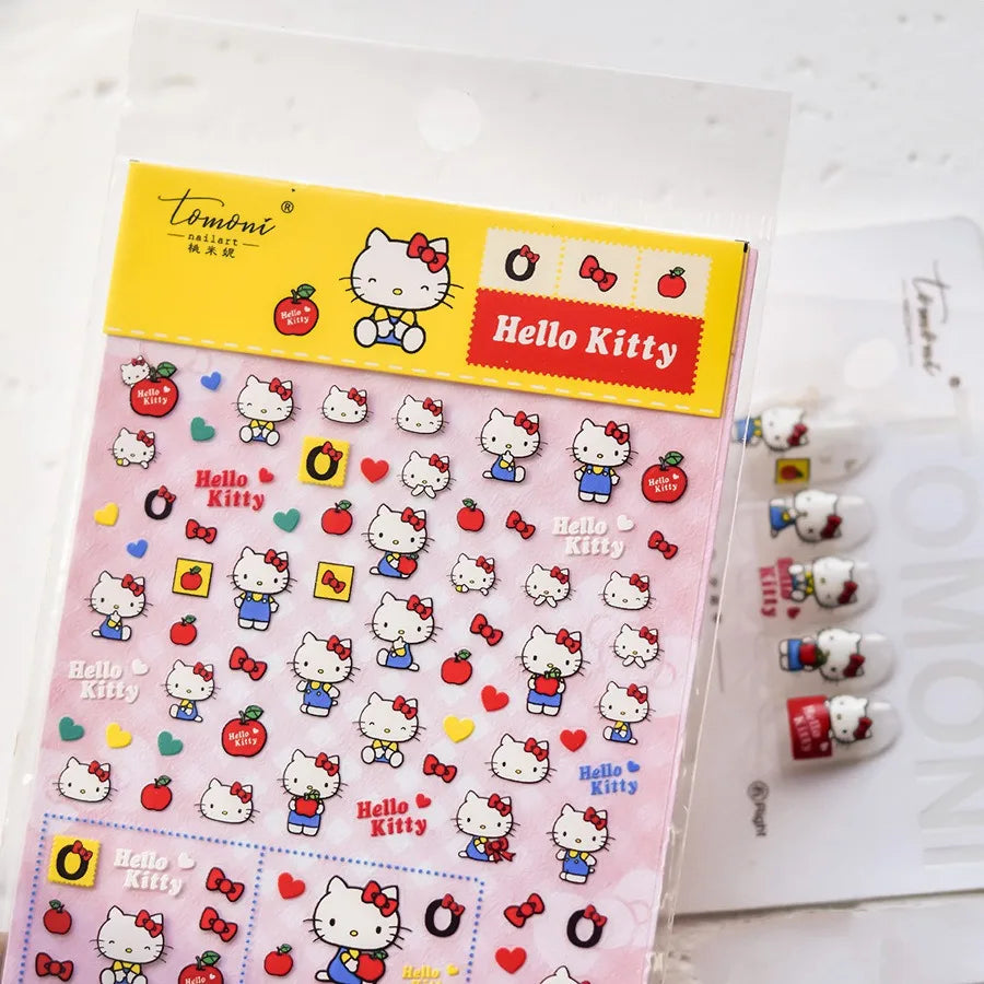 1PCS New Color Laser Hello Kitty Cartoon 5D Nail Stickers Sanrio Cinnamoroll Pochacco Nail Art Supplies DIY Nail Art Stickers
