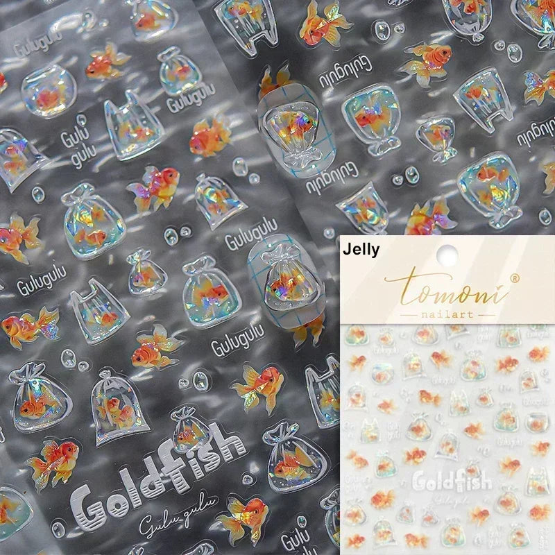 Sea Wave Jellyfish Starfish Conch Shell Dolphin Pearl Summer Beach Goldfish Water Bubble Mermaid Koi INS Nail Art Stickers Decal