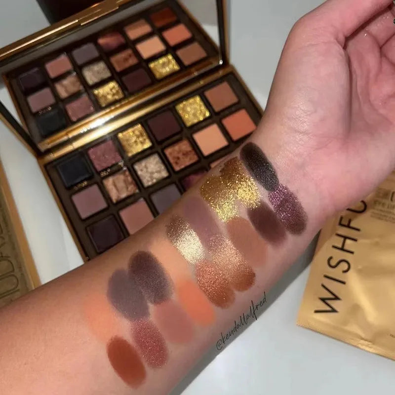 18 Color Golden Eye Shadow Palette Pearl Rose Gold Black Punk Style Matte & Glitter Eyeshadow Makeup Pearlescent Flow