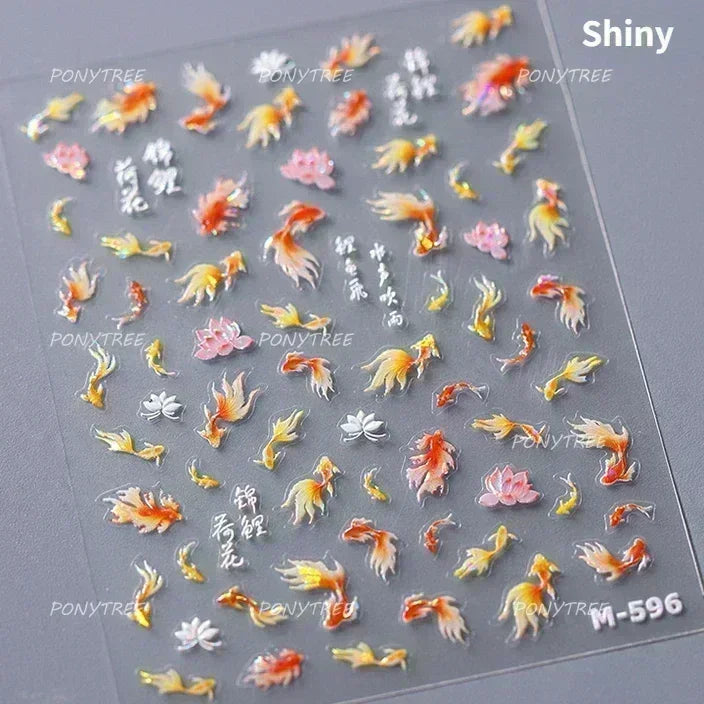Sea Wave Jellyfish Starfish Conch Shell Dolphin Pearl Summer Beach Goldfish Water Bubble Mermaid Koi INS Nail Art Stickers Decal