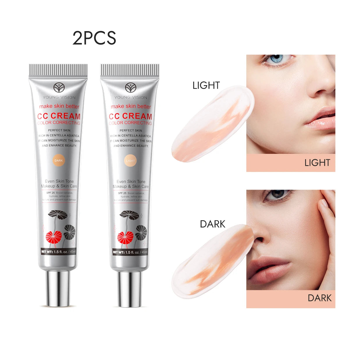 1PC/2PCS 45ml Brightening CC Cream Centella Asiatica Repairing BB Cream Natural Concealing Whitening Foundation Liquid Cosmetics