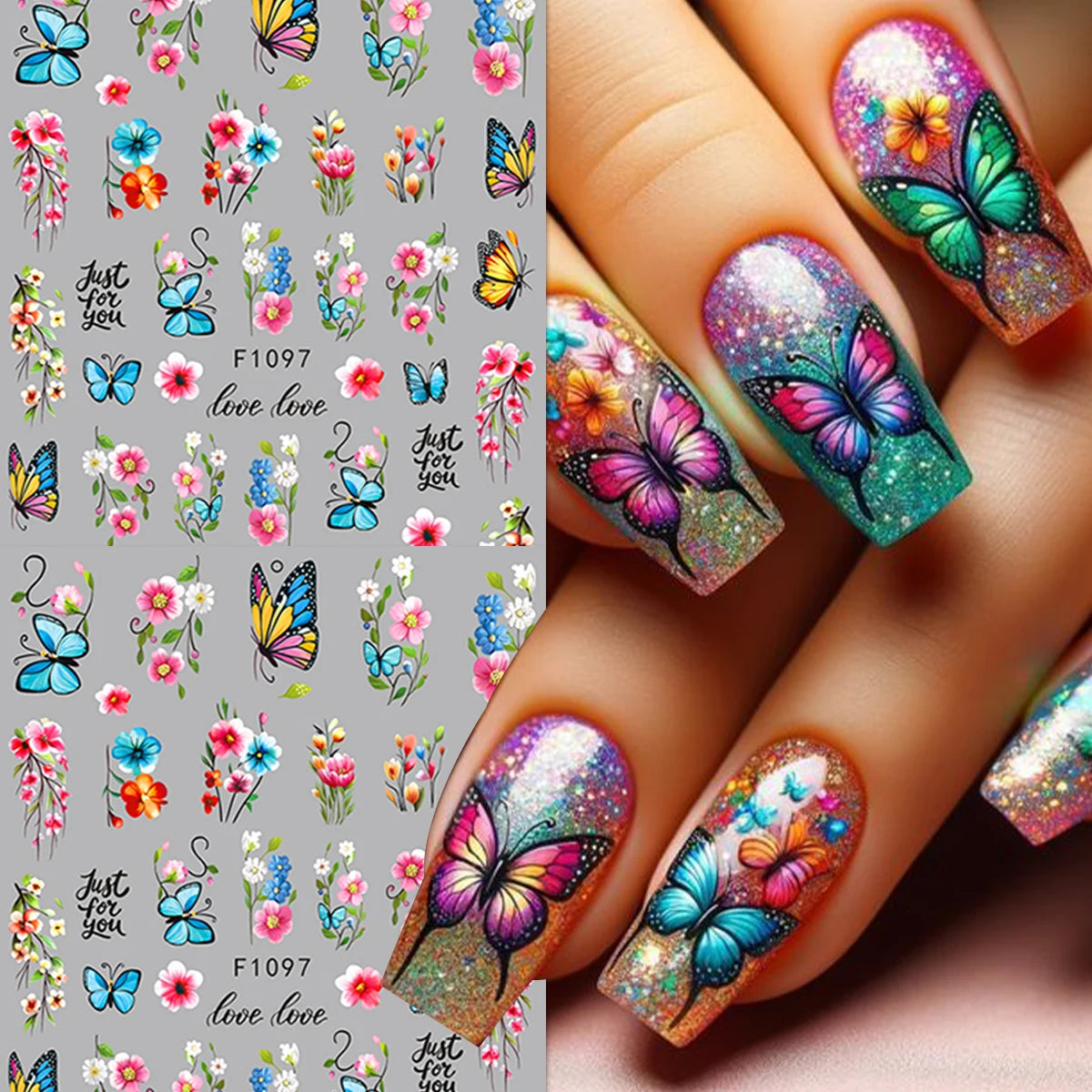 Spring and summer flower butterfly nail stickers, easy to apply for nail decoration DIY, gifts, party and wedding makeup styling