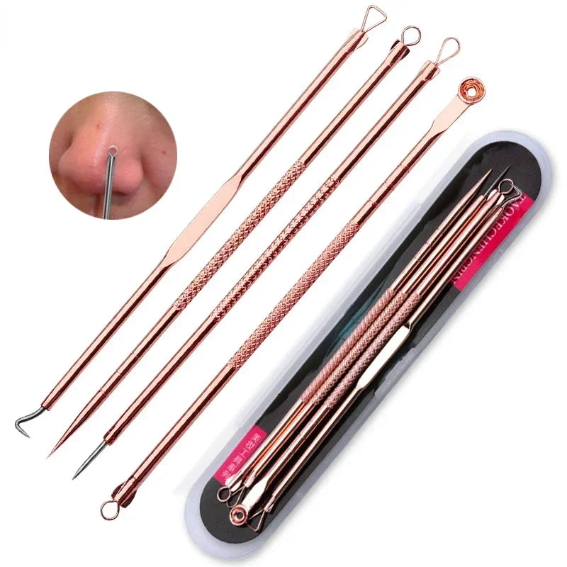 4PCS Acne Blackhead Comedone Black Spot Pimple Blemish Remover Skin Care Women Beauty Acne Treatment Pore Cleanser Needle Hook