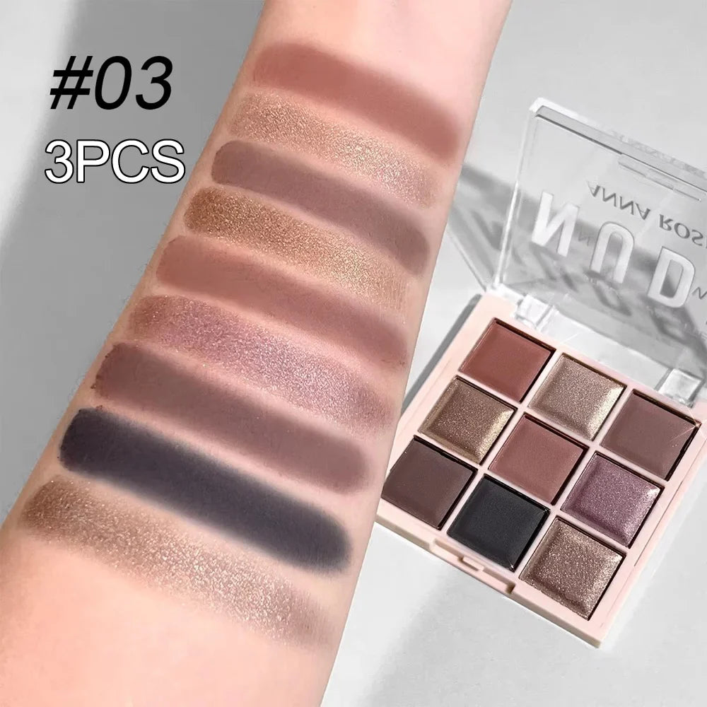 9-Color Eyeshadow Palette with Fine Glitter, Shimmer, Matte, Milk Tea Shades; Mini, Daily Use, Student-Friendly Makeup