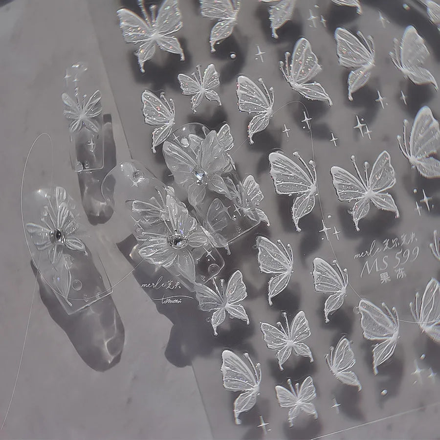 5D Butterfly Nail Stickers Sparkling Jelly Butterfly Nail Art Sticker Decorations Decals DIY Self Adhesive Slider Manicure Parts