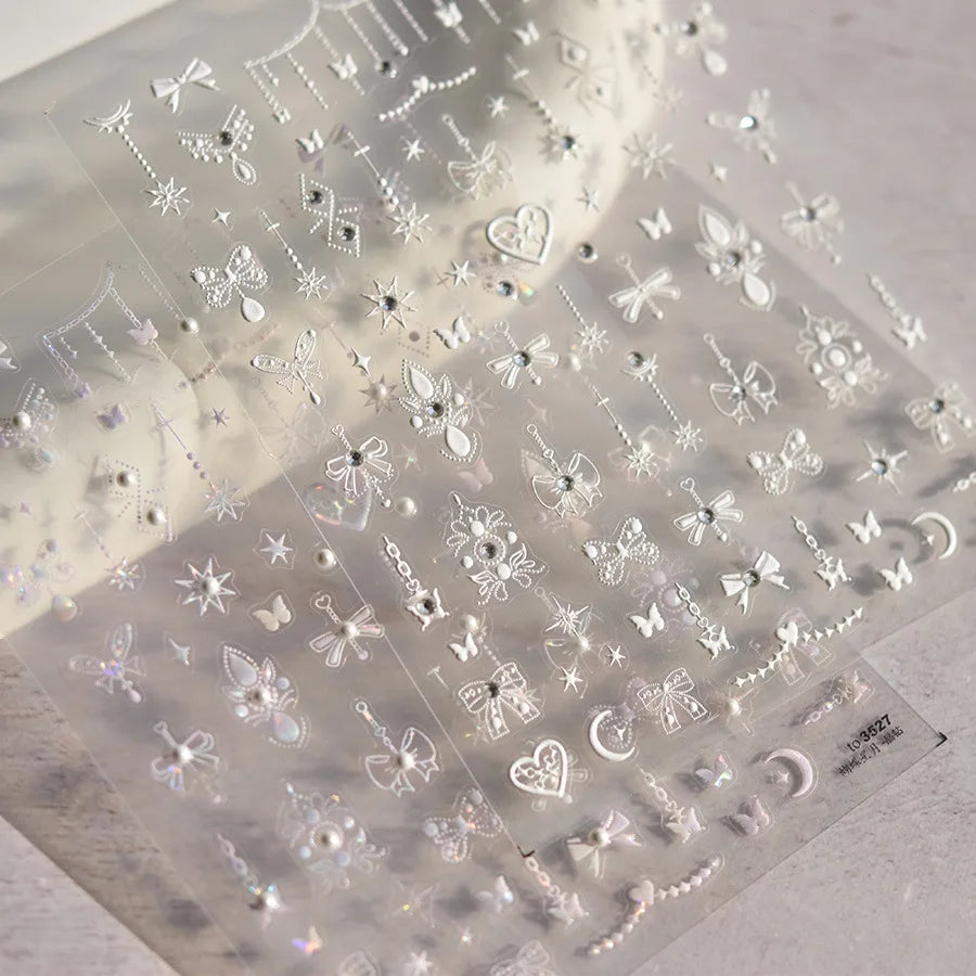 1pcs Crystal Diamond Nail Stickers 5D Laser Bowknot Star Moon Pearl Totem Heart 3D Adhesive Japanese Nail Art Decoration Sticker