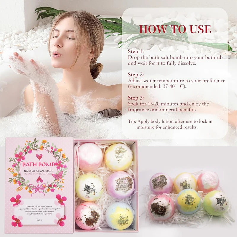 6pcs bath bomb gift box body care spa bathtub is an ideal gift for her/him, wife, girlfriend's birthday or Mother's Day