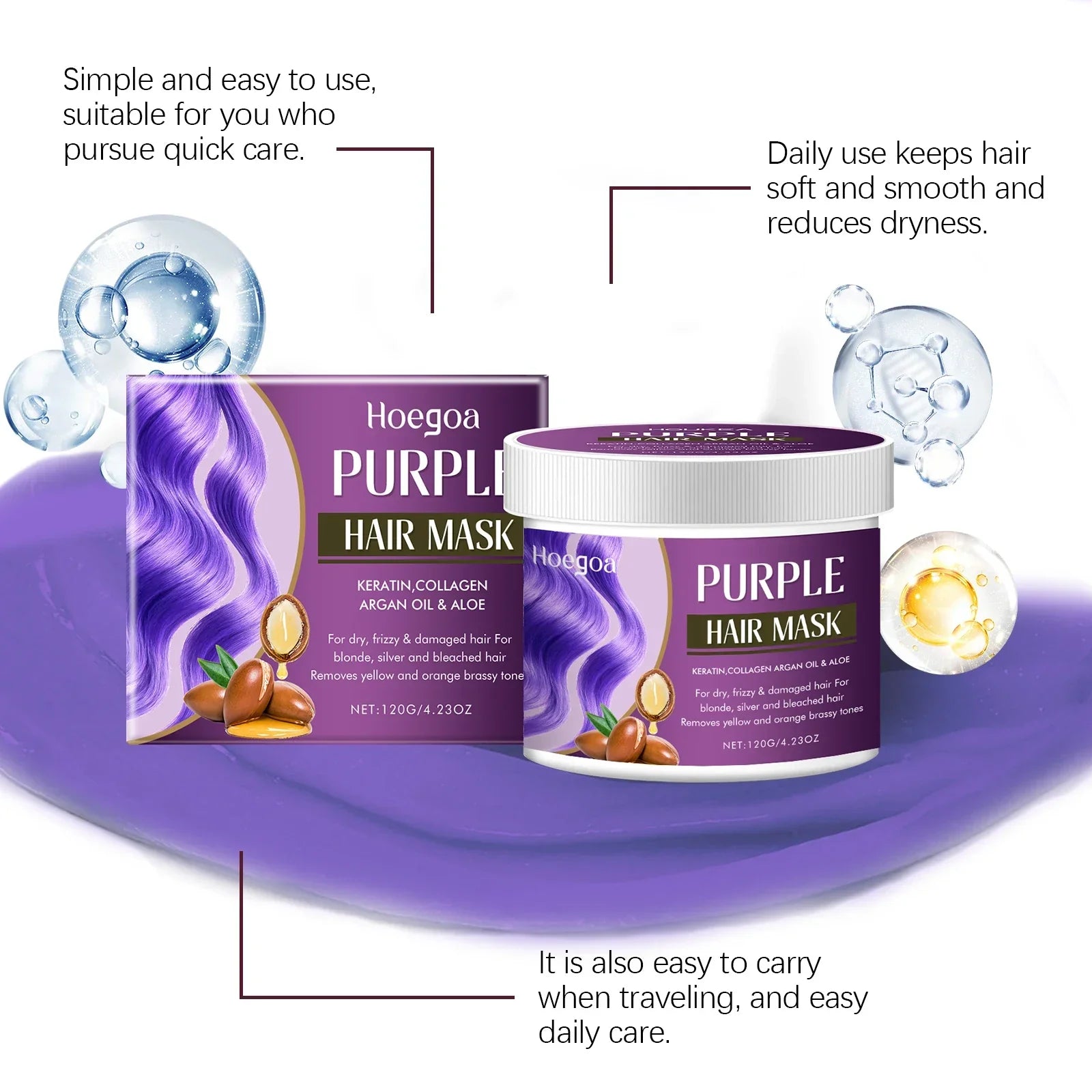 Magical Purple Hair Mask Lock Color Purple Hair Mask Cover Gray Hair Fade Yellow Suitable For Dye Care Products 120g