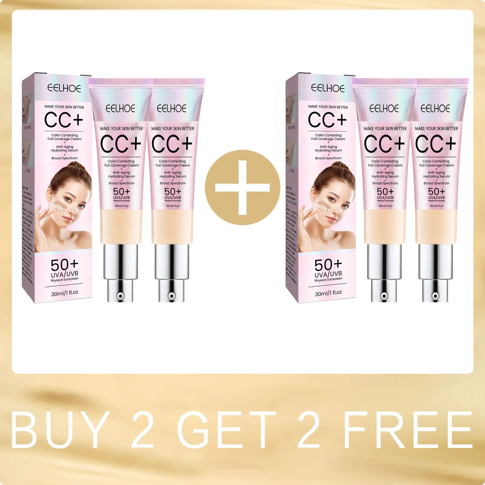 EELHOE Foundation CC Cream Waterproof Concealer Full Coverage Natural Oil-Control Whitening Cosmetics Long Lasting SPF 50 Makeup