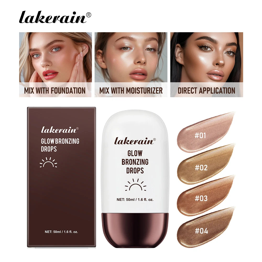 Lakerain Glow Bronzing Drops Nourishing Non-greasy Natural Glow Liquid Bronzer Cream Skincare Makeup Sunkissed Complexion